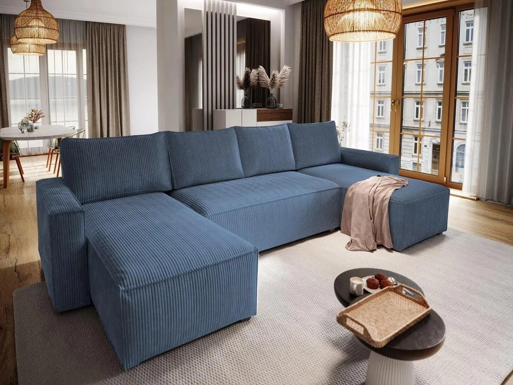 Coltar in forma de U SMART COSARO 295x140 cm, albastru inchis