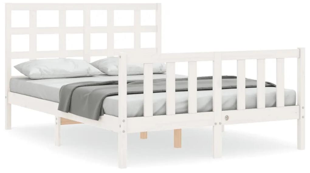 3192082 vidaXL Cadru de pat cu tăblie, 140x190 cm, alb, lemn masiv