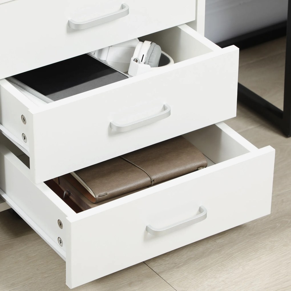 Vinsetto Dulap Birou din Lemn cu 4 Sertare, Fiset Birou cu Roti si Margini Inaltate, 40x36x65cm, Alb