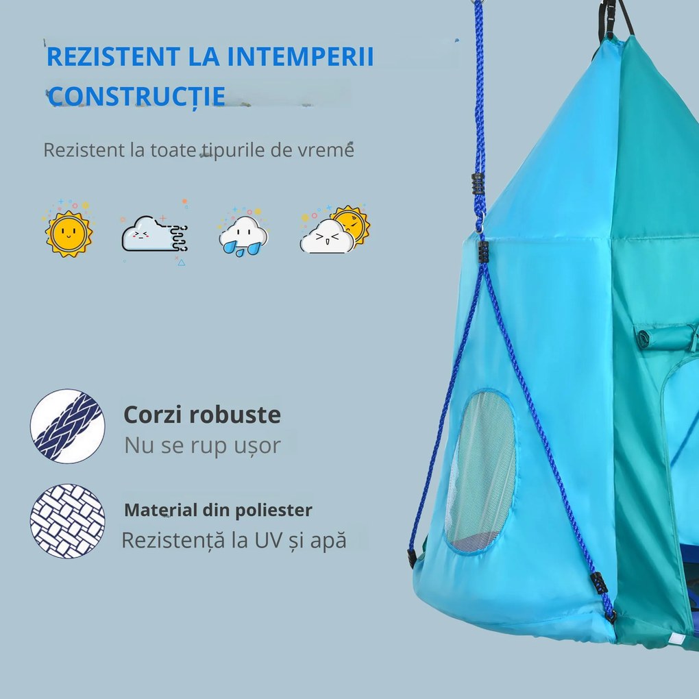 Leagan pentru gradina pentru copii 3–8 ani, Ø100cm, franghii reglabile, albastru | Aosom Romania