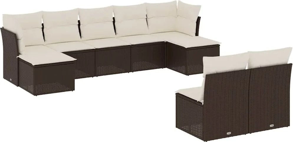 vidaXL Set canapele de grădină cu perne, 9 piese, maro, poliratan