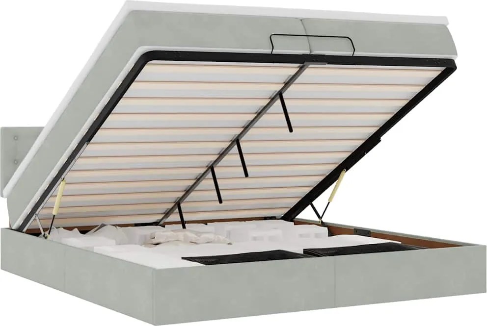 vidaXL Cadru de pat otoman cu saltele Gri deschis 200x200cm catifea