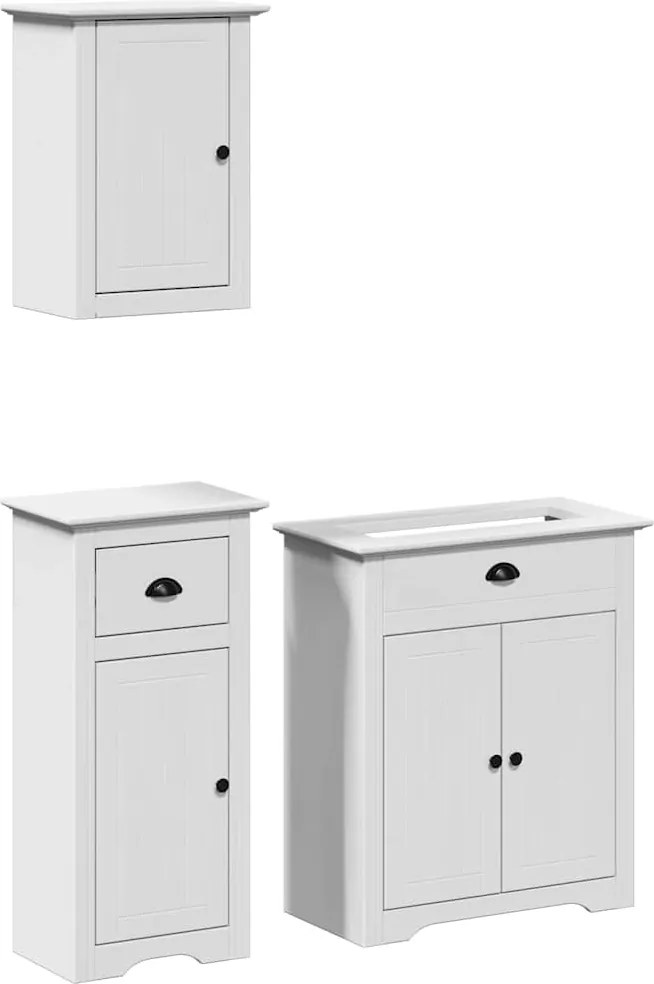 vidaXL Set mobilier baie, 3 piese, „BODO”, alb, lemn masiv de pin