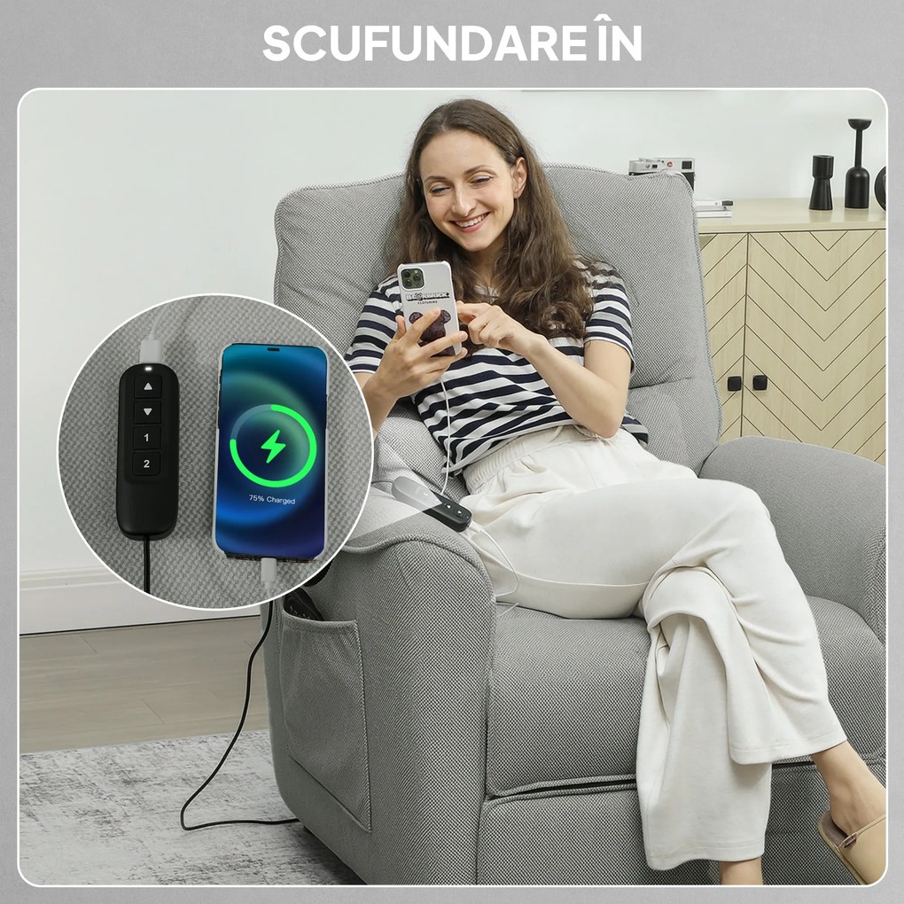 HOMCOM Fotoliu Relaxant Electric cu Masaj și Încălzire, Silențios, Reclinabil 150° în Cinilie cu Pernă, Funcție de Memorare, 2 Telecomenzi, Suport pentru Picioare, Pentru Living sau Birou, Gri Închis | Aosom Romania