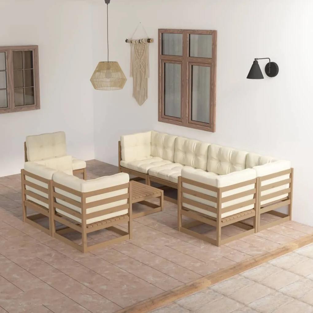3076722 vidaXL Set mobilier de grădină cu perne, 9 piese, lemn masiv pin