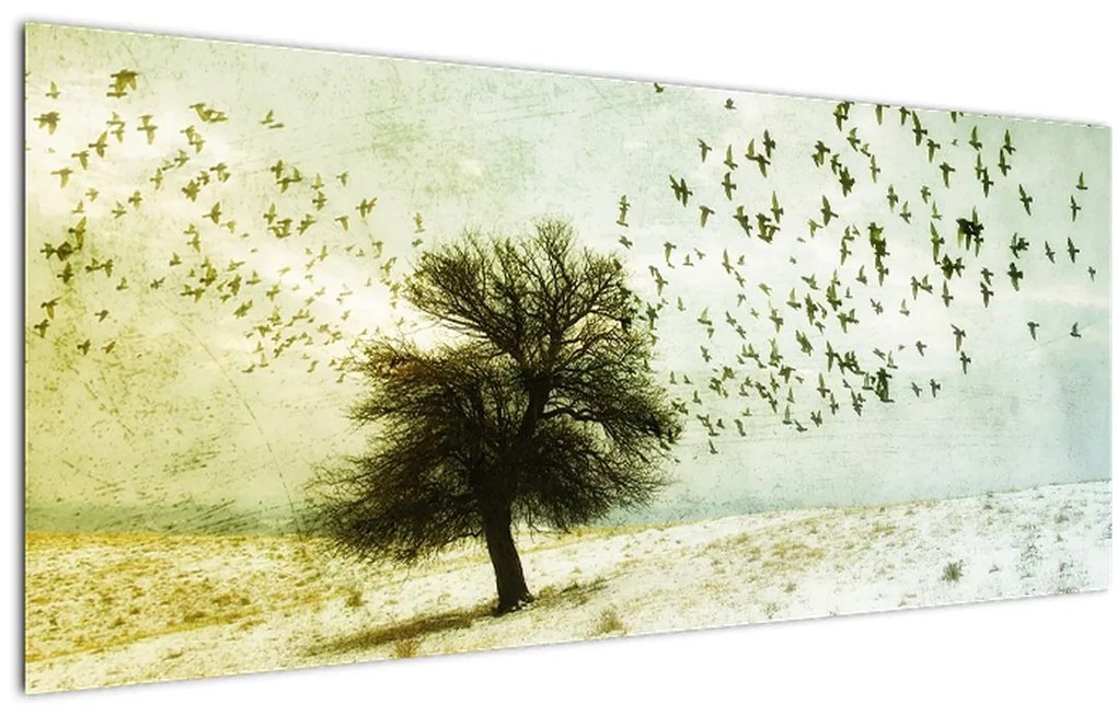 Tablou - cu multe păsări pictate (120x50 cm)