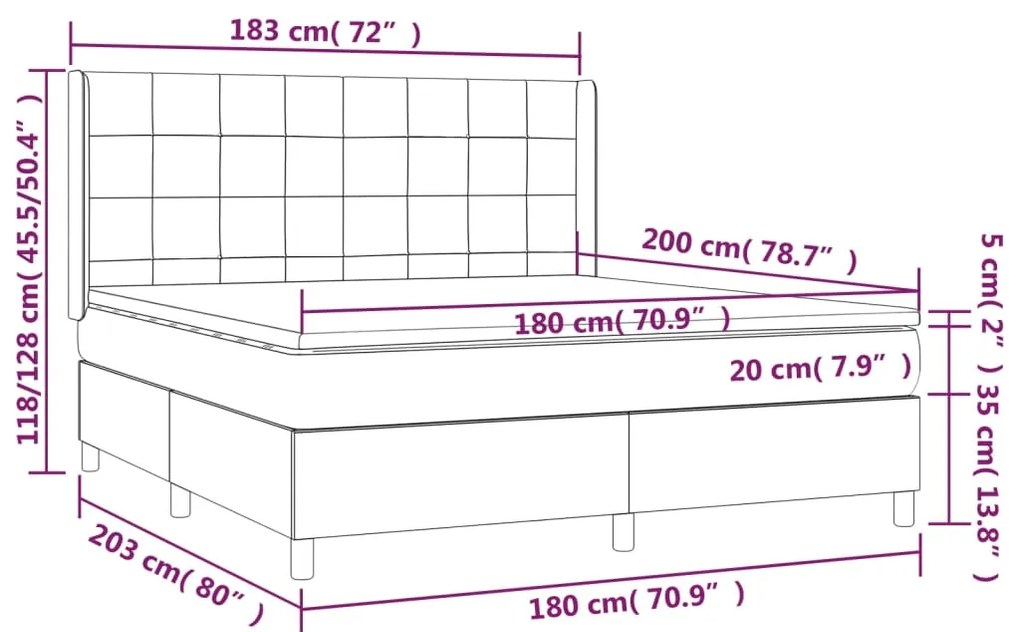 Pat cu arcuri, saltea si LED, gri inchis, 180x200 cm, catifea Morke gra, 180 x 200 cm, Cu blocuri patrate