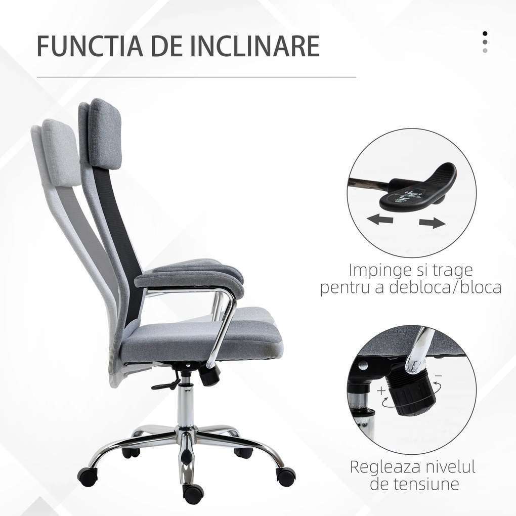 Vinsetto Scaun birou ergonomic, inaltime reglabila, 65x60x119-129cm | Aosom Romania