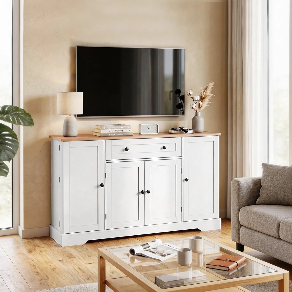 HOMCOM Bufet de bucătărie cu sertar rafturi pe uși rafturi reglabile bar pentru cafea 138x40x83,5 cm Alb | Aosom Romania