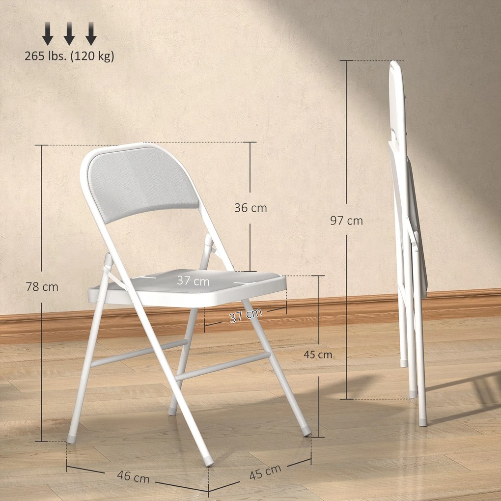 HOMCOM Set de 4 scaune pliabile scaune de sufragerie portabile cadru din oțel 45 x 46 x 78 cm alb | Aosom Romania