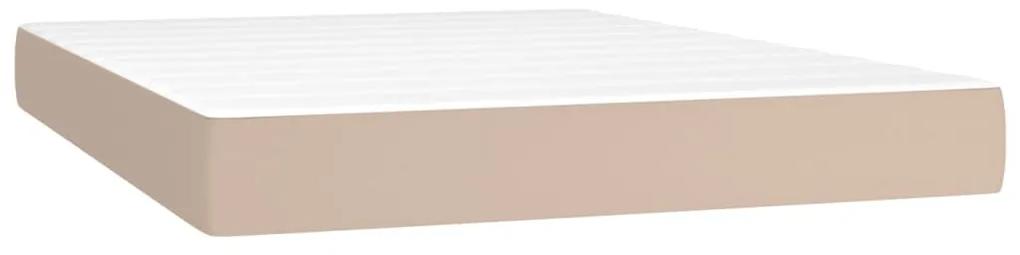 Pat box spring cu saltea, cappuccino, 140x190cm piele ecologica Cappuccino, 140 x 190 cm, Nasturi de tapiterie