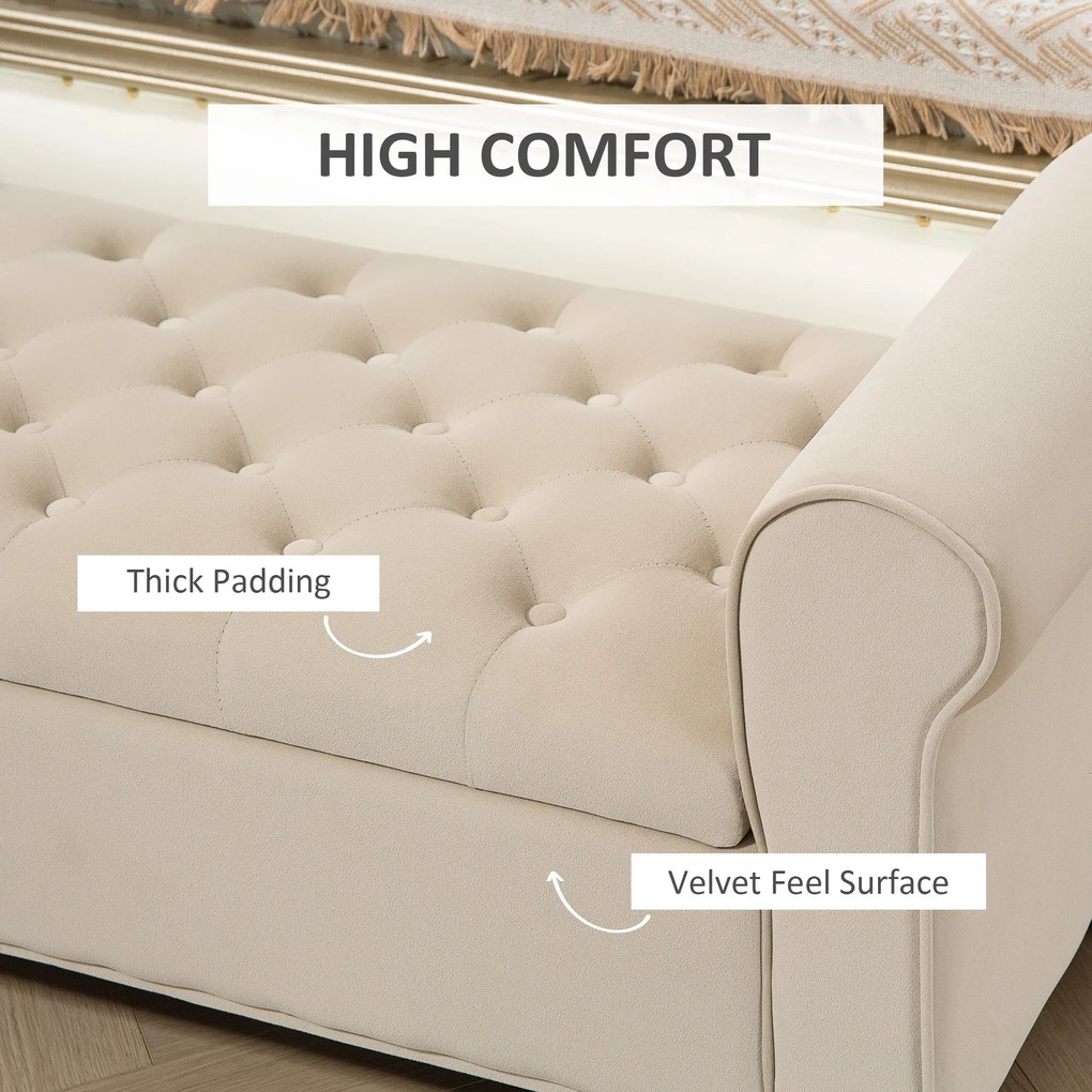 HOMCOM Bancă de Depozitare din Țesătură tip Catifea cu Spațiu Ascuns, Bej | Aosom Romania