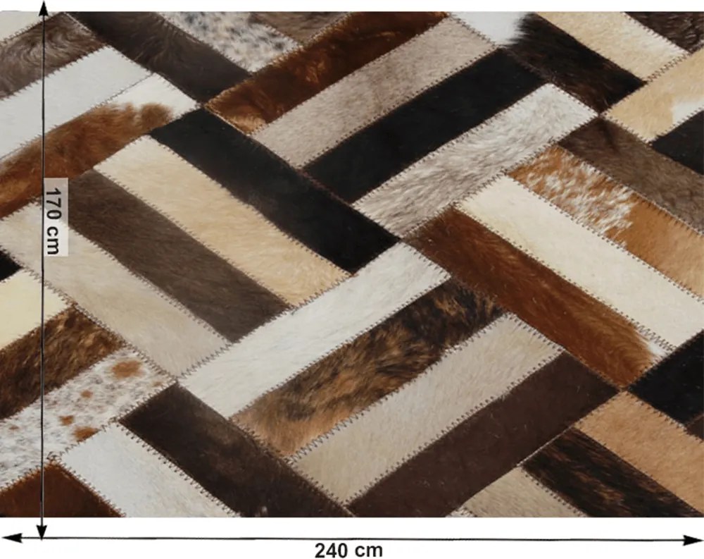 Covor de lux din piele, maro/negru/bej, patchwork, 170x240 , KOŽA TYP 2