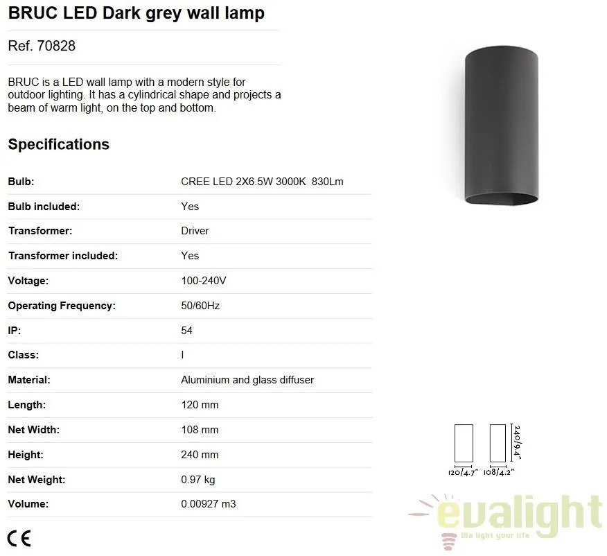 Aplica moderna LED exterior Up/Down IP54 BRUC 70828