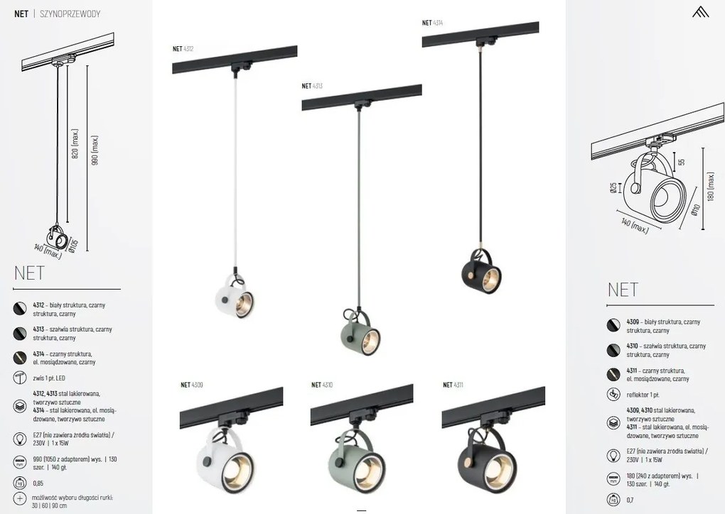 Spot pe sina BERGEN alb / Accesoriu pentru sinele trifazate ARGON T-RACK