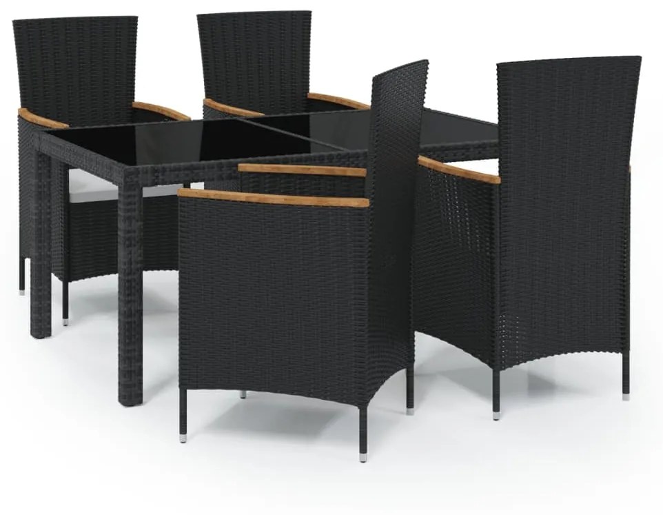 3094927 vidaXL Set mobilier de exterior cu perne, 5 piese, negru, poliratan