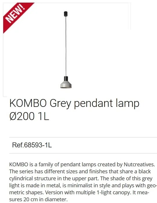 Pendul modern design minimalist KOMBO gri 20cm