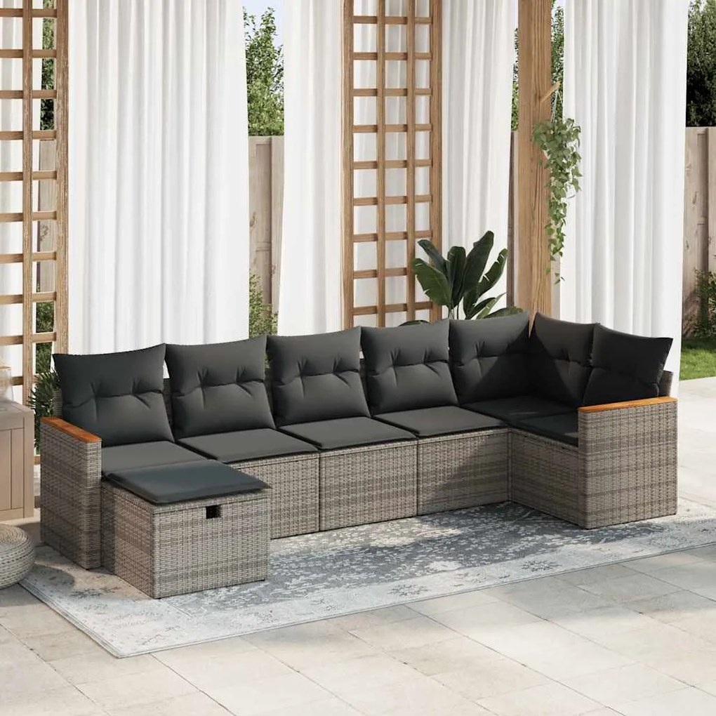 vidaXL Set canapele de grădină, 7 piese, cu perne, gri, poliratan