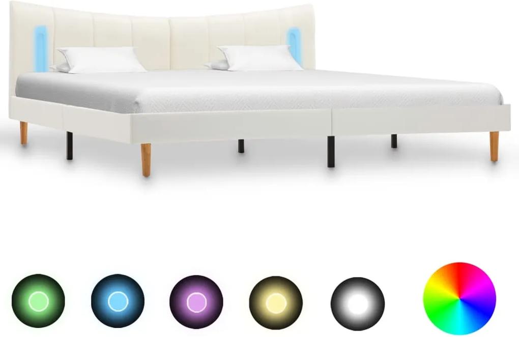 Cadru de pat cu LED, alb, 180 x 200 cm, piele artificiala