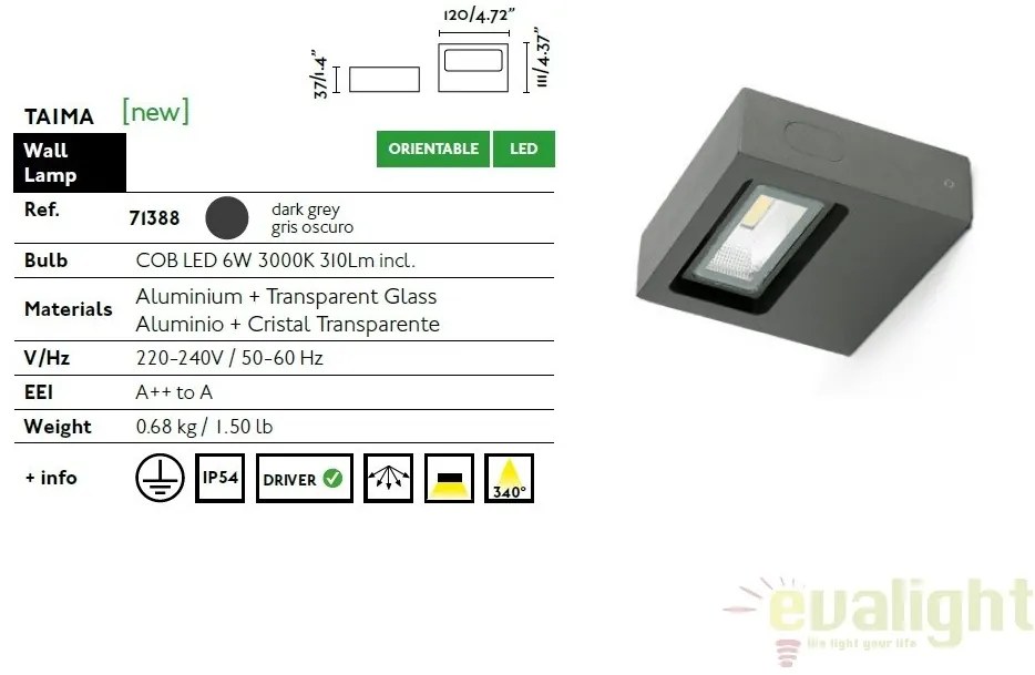 APLICA DE PERETE LED EXTERIOR ORIENTABILA TAIMA 71388