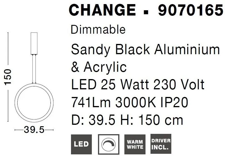 Pendul LED dimabil design modern Change negru 39,5cm