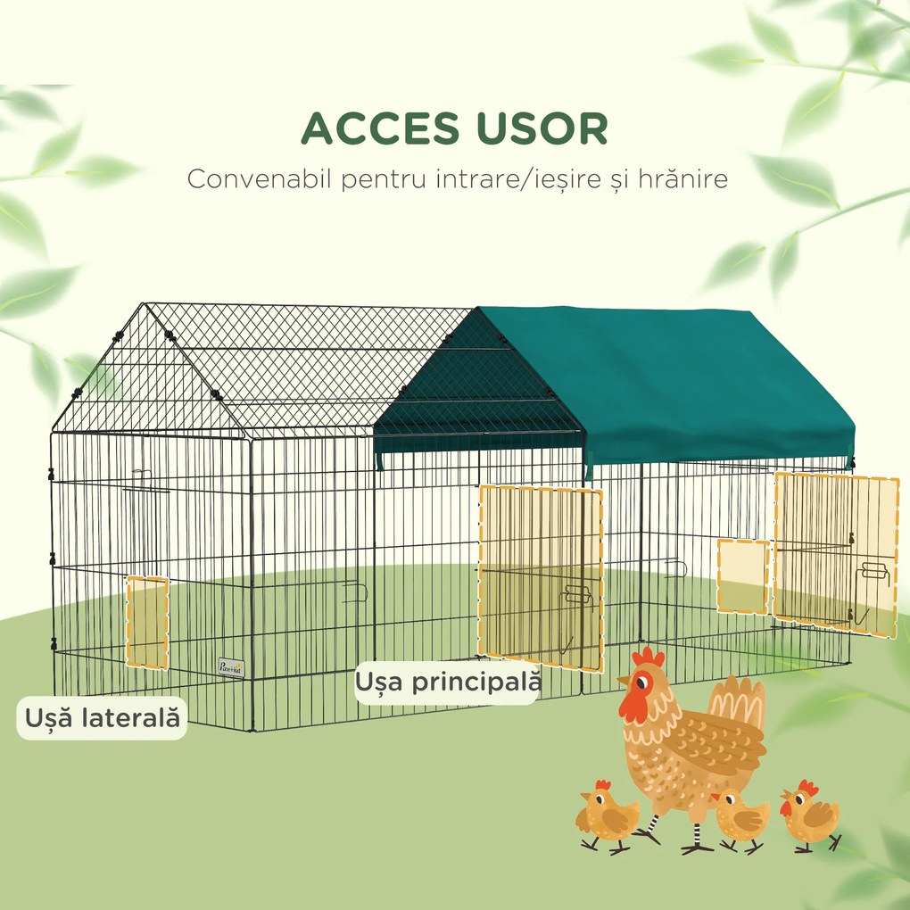 PawHut Tarc pentru Animale de Companie, Habitat pentru Pui, Iepuri, Chinchilla, Spațiu Sigur cu Acoperiș Verde | Aosom Romania