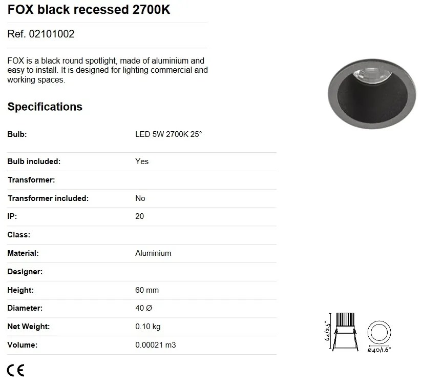Spot LED dimabil / incastrabil tavan / plafon FOX negru 5W