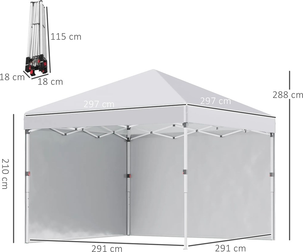 Outsunny Pavilion pliabil, 2 pereți laterali, reglabil pe înălțime, cu geantă de transport, cadru din oțel inoxidabil, 3x3 m, Alb | Aosom Romania