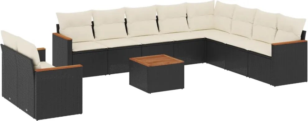 vidaXL Set canapele de grădină cu perne, 11 piese, negru, poliratan