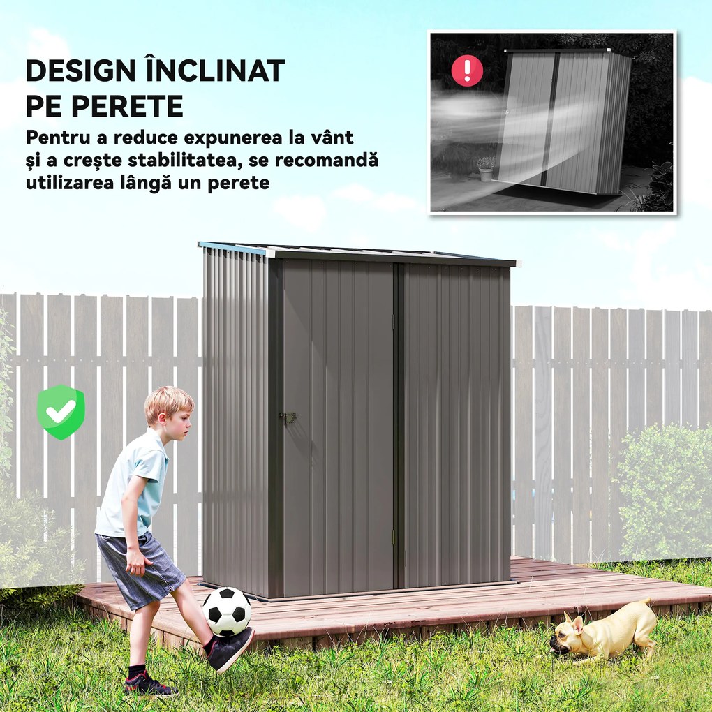 Outsunny Magazie Grădină Mare din Oțel cu Zăvor pentru Grădină, Negru | Aosom Romania