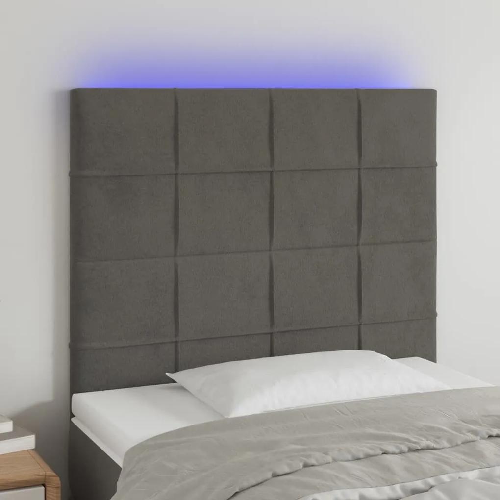 3122461 vidaXL Tăblie de pat cu LED, gri închis, 90x5x118/128 cm, catifea