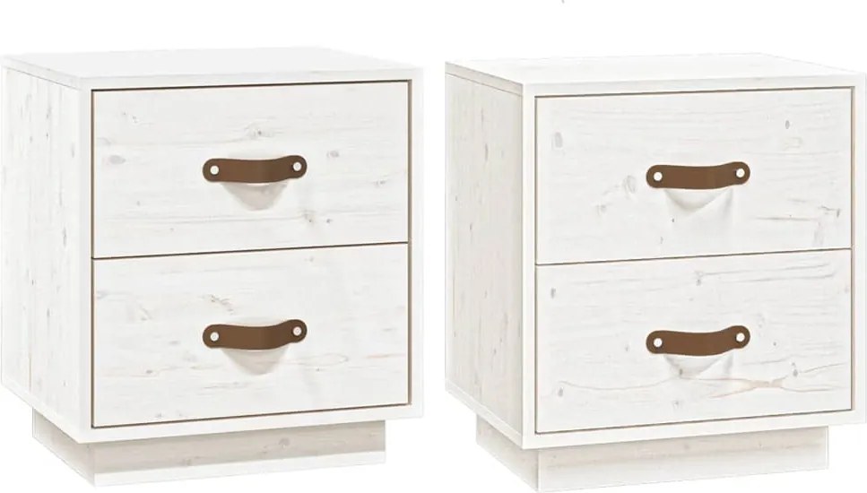 vidaXL Noptiere, 2 buc., alb, 40x34x45 cm, lemn masiv de pin