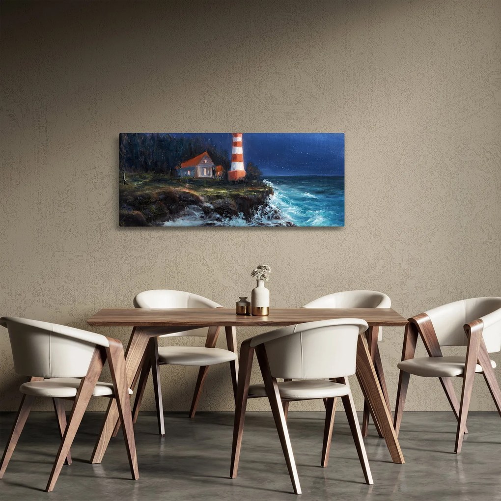 Tablou - Far pe malul oceanului, aquarelă (120x50 cm)