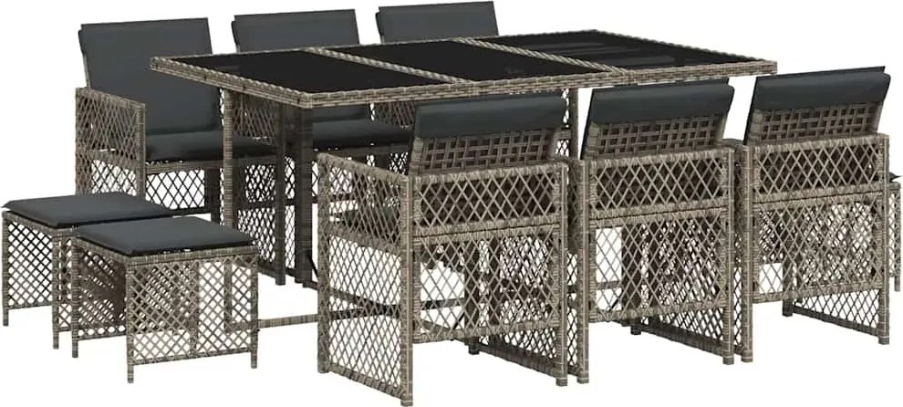 vidaXL Set mobilier de grădină cu perne, 11 piese, gri, poliratan