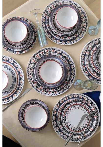 Set veselă 24 piese, multicolor, din ceramică stoneware