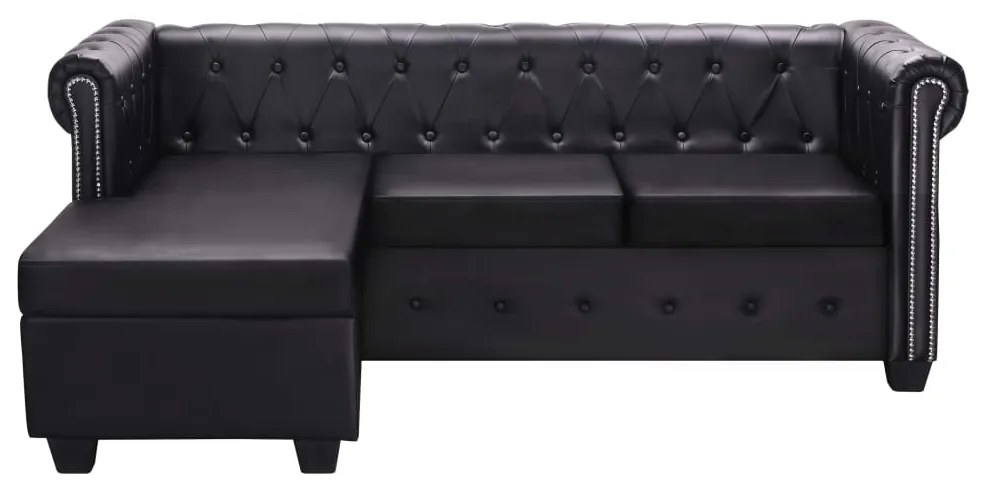 245536 vidaXL Canapea Chesterfield în formă de L, piele artificială, negru