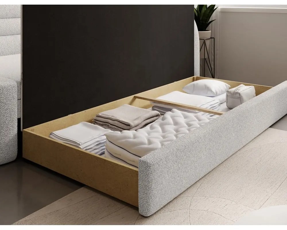 Canapea crem extensibilă/cu spațiu de depozitare cu tapițerie din țesătură bouclé cu colț pe partea dreaptă 223 cm Fabillo – ELTAP