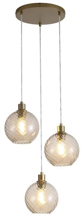 Lustra cu 3 pendule metal auriu, sticla champanie Radiance