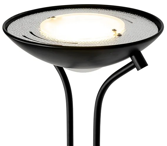 Lampă de podea modernă neagră cu lampă de citit cu LED cu dimmer de la cald - Diva