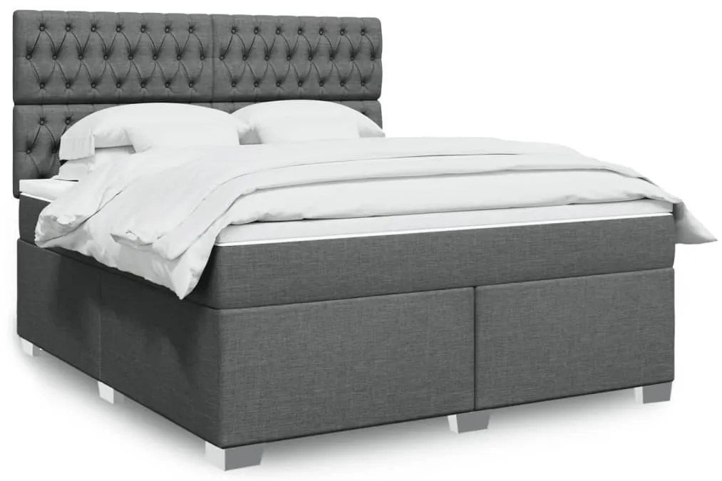 vidaXL Pat box spring cu saltea, gri închis, 180x200 cm, textil