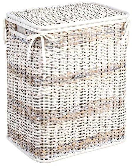Cos rufe din rattan alb bej Stacy 38x25x48 cm
