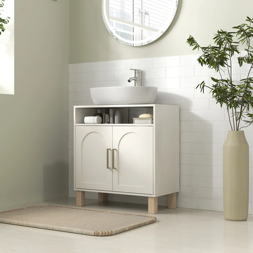 HOMCOM Mobilier baie sub chiuvetă mobilier sub chiuvetă dulap 2 uși cu raft reglabil 60 x 30 x 63 cm alb | Aosom Romania