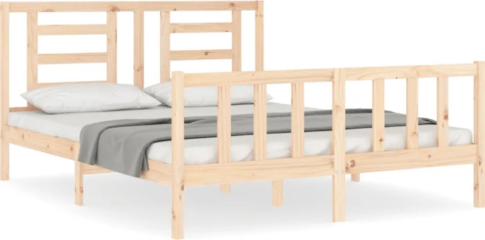 vidaXL Cadru de pat cu tăblie, king size, lemn masiv