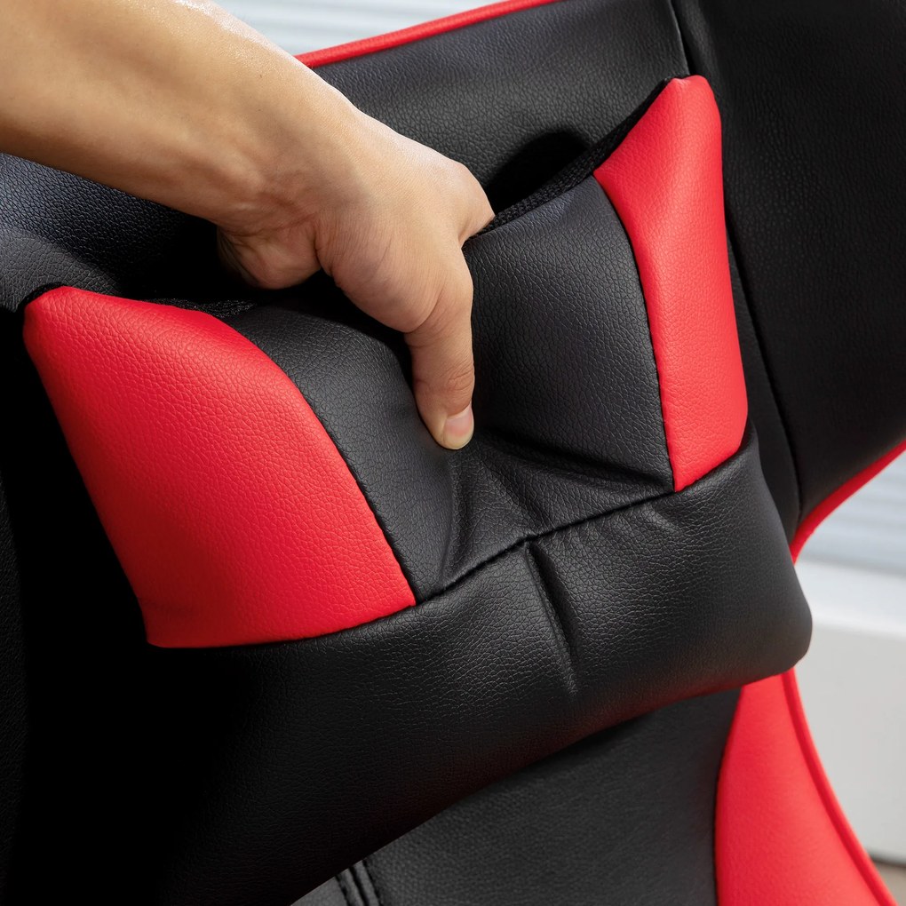 Vinsetto Scaun de gaming cu funcție de balans, scaun rotativ, reglabil pe înălțime, șezut căptușit, metal, 67 x 71 x 112 cm, Roșu | Aosom Romania