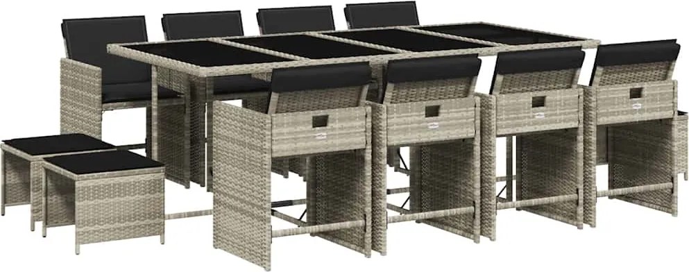 vidaXL Set mobilier de grădină cu perne 13 piese gri deschis poliratan