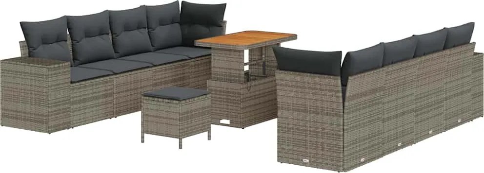 vidaXL Set de canapele pentru grădină cu pernă 11 pcs Gri poliratan