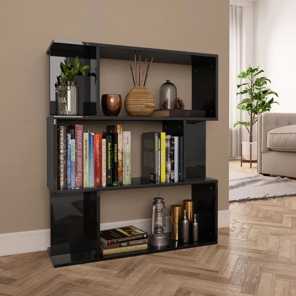 800088 vidaXL Bibliotecă/Separator cameră, negru extralucios, 80x24x96 cm PAL