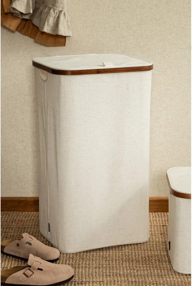 Coș de rufe crem din material textil Bamboo/Linen – Bigso