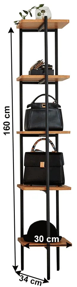 Raft in stil industrial, negru / salcam, MULIN