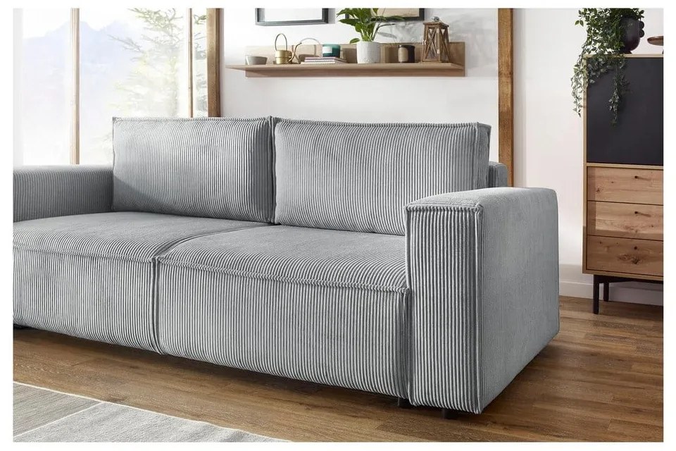 Canapea gri deschis extensibilă cu tapițerie din catifea reiată 245 cm Nihad – Bobochic Paris